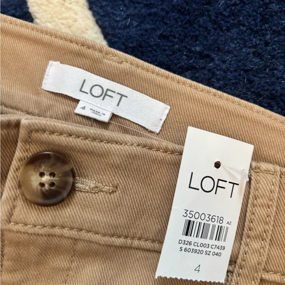 NEW LOFT Palmer Wide Leg Pants 4 Twill Beige Khaki Button Patch Pocket Trousers - Picture 3 of 6